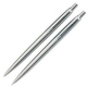 Parker Jotter Retractable Ballpoint Pen and Mechanical Pencil Set Stainless Steel Blue Ink 0.5 mm Hb Lead Blister Pack of 2