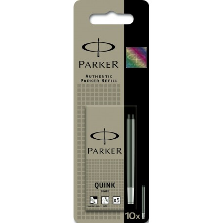 Parker Quink Ink Standard Long Cartridges - Washable Black (Pack of 10)
