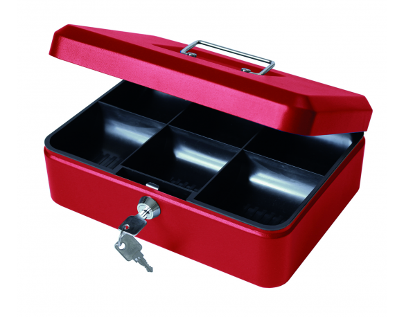 10" Money Box with Lock, Petty Cash Tin - Red