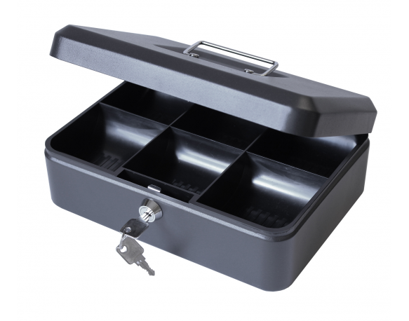 10" Metal Petty Cash Box Tin, Key Lockable - Black