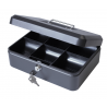 10" Metal Petty Cash Box Tin, Key Lockable - Black