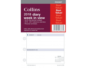 Collins Pocket Size 2018 Week in View Diary Insert Refill KT3700-18
