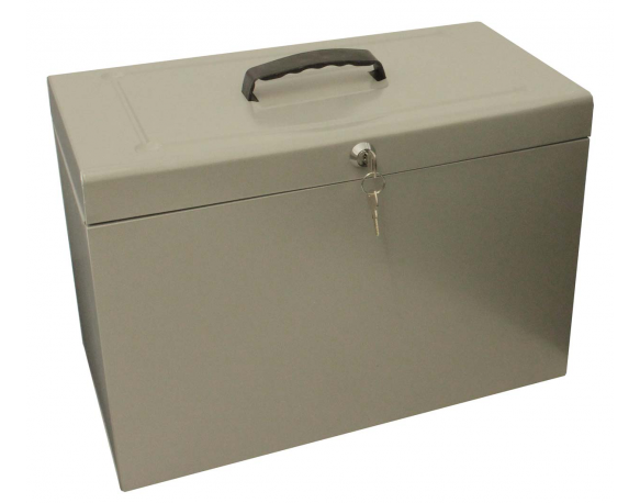 Cathedral Foolscap Metal File Box with Lock, Silver HOSL